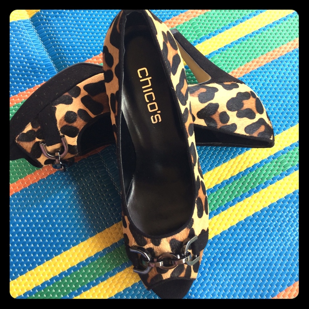 Chico's CalfHair Black/CheetahPrintHeels PumpsShoe